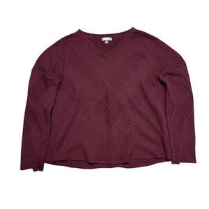 SMARTWOOL Shadow Pine Cable V-Neck Sweater Maroon Size Medium